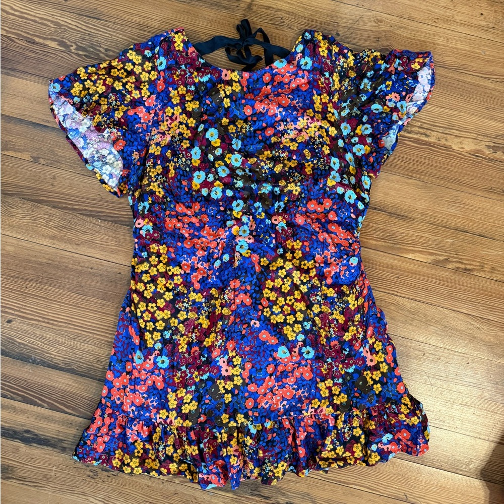 Anthropologie Blue and Red Ruffled Tiered Mini Dress